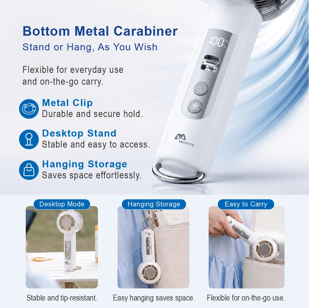 FAN101 with bottom metal carabiner for flexible using