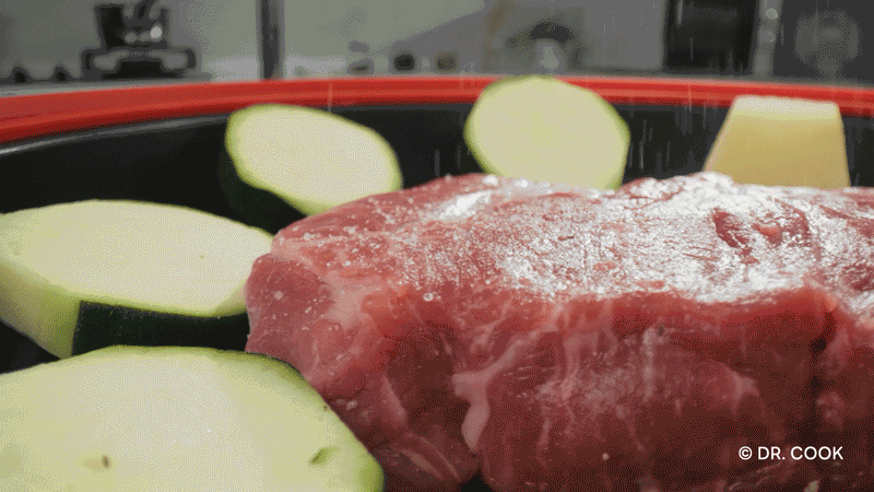 DR. COOK microwave grill pan cooking crispy steak in a microwave